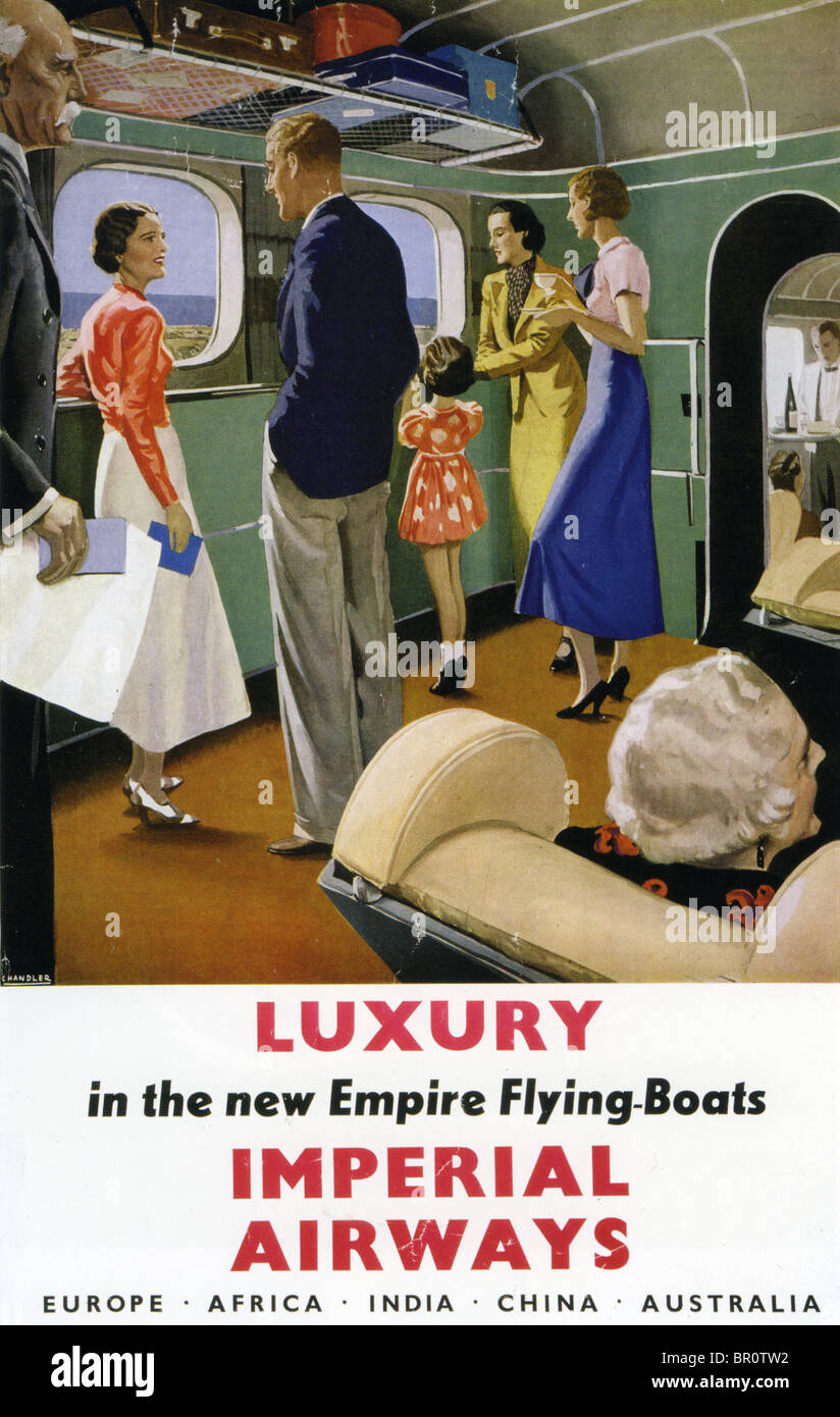 IMPERIAL AIRWAYS Plakat Ende der 1930er Jahre. Beachten Sie die prekäre Lage des Gepäcks. Stockfoto