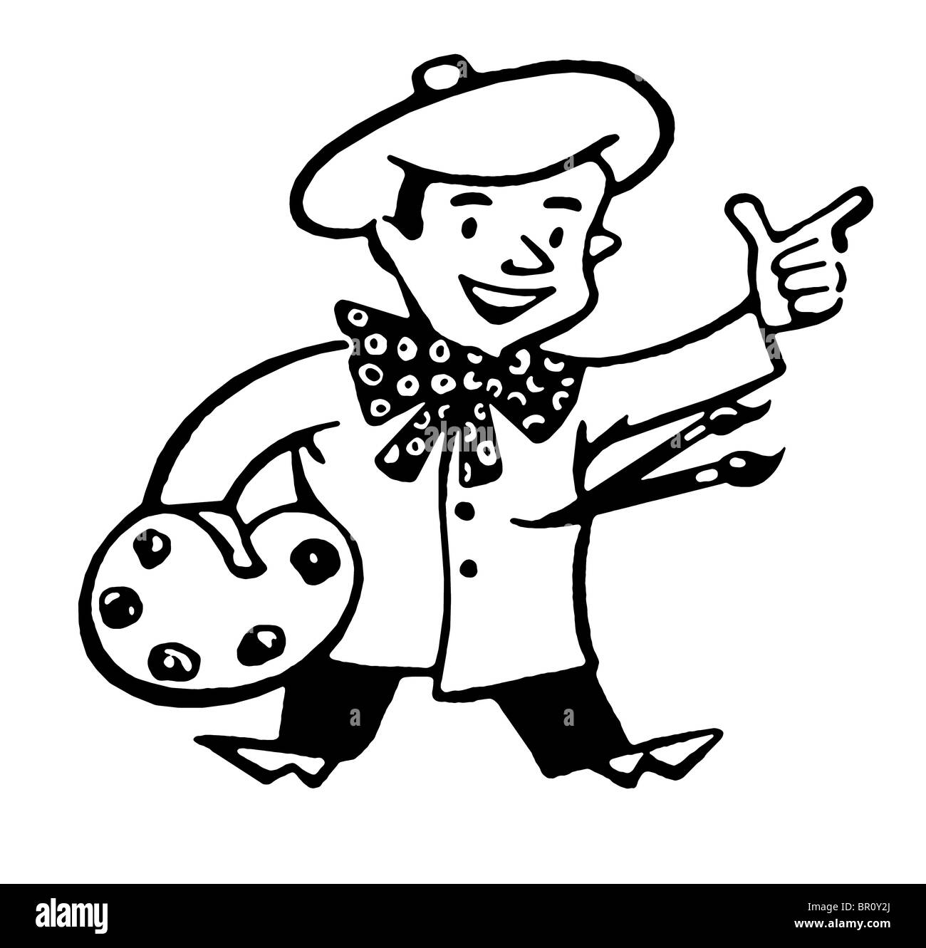 Eine schwarz-weiß Version eines Cartoons Zeichnen einer jungen Künstlerin Stockfoto