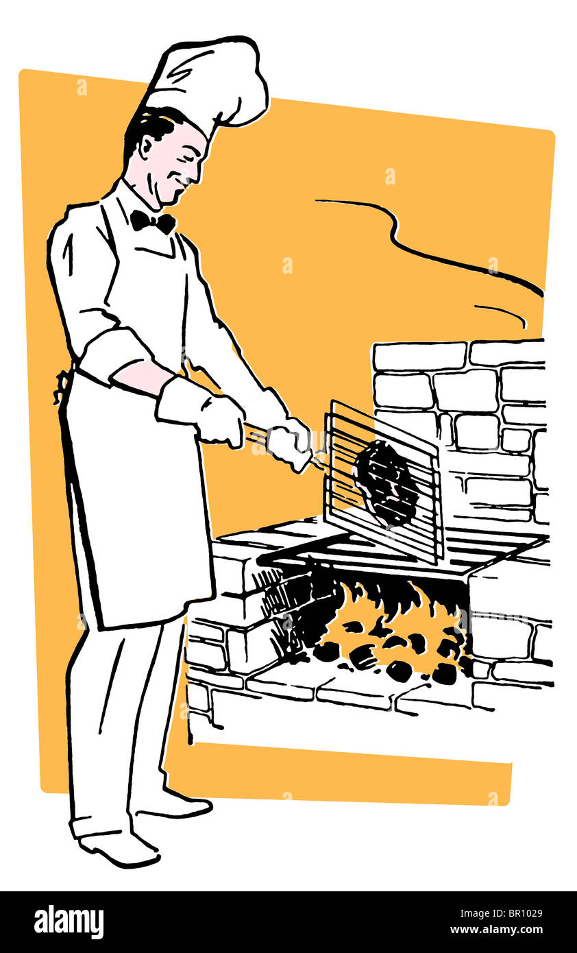 Ein Koch am Grill Feuer Stockfoto