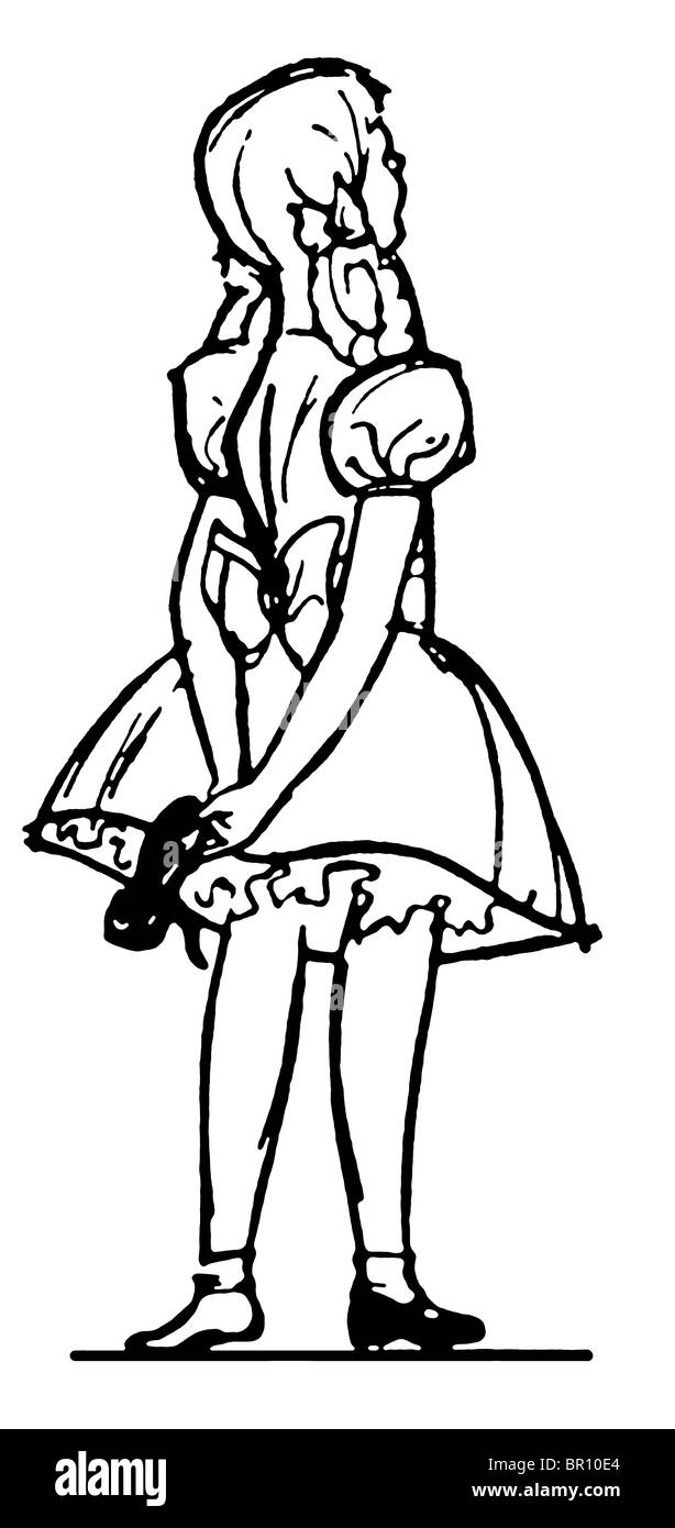 Eine schwarz-weiß Version einer Zeichnung eines jungen Mädchens Stockfoto