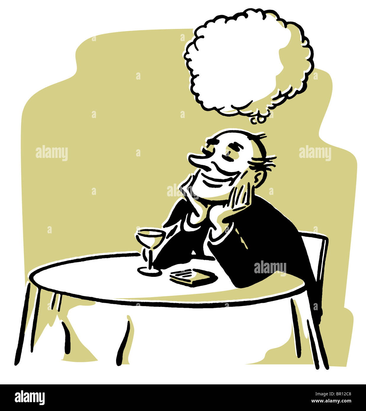 Eine Abbildung eines Mannes Tagträumen an einem Cocktail-Lounge-Tisch Stockfoto