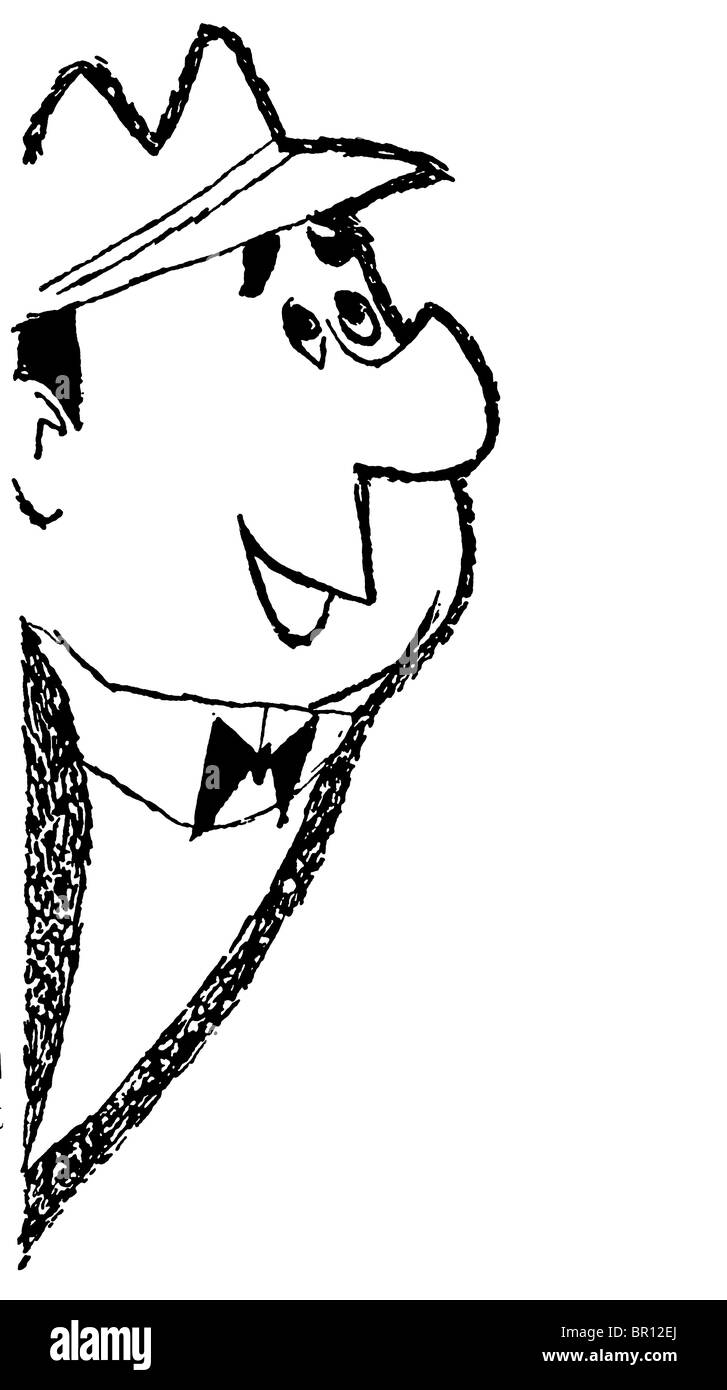 Eine schwarz-weiß Version von einem Cartoon-Stil Zeichnung ein elegant gekleideter Mann Stockfoto