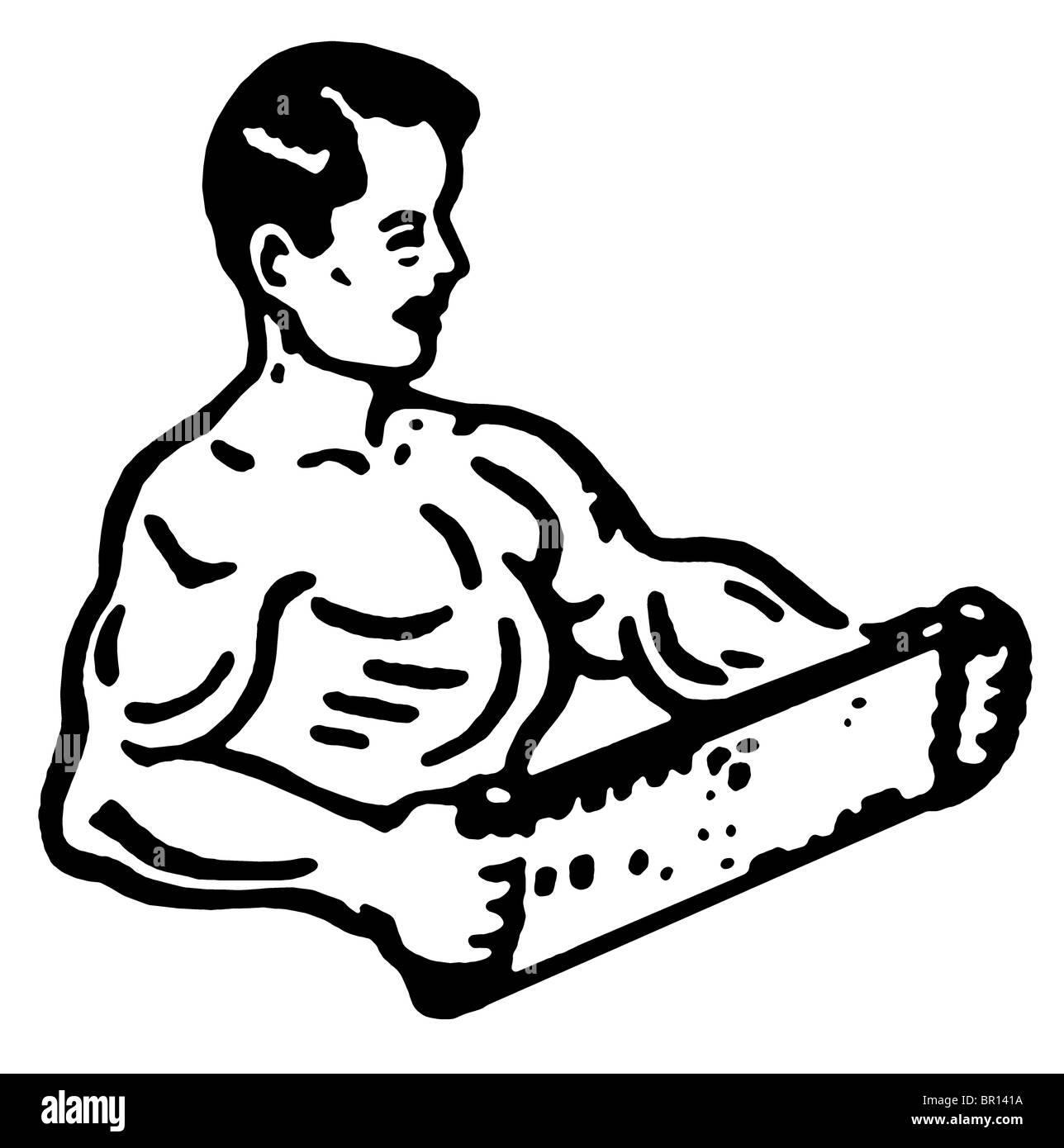 Eine schwarz-weiß Version einer Illustration ein sehr muskulöser Mann Stockfoto