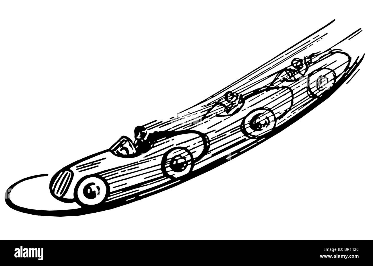 Eine schwarz-weiß Version einer Vintage Illustration eines Rennwagens Stockfoto