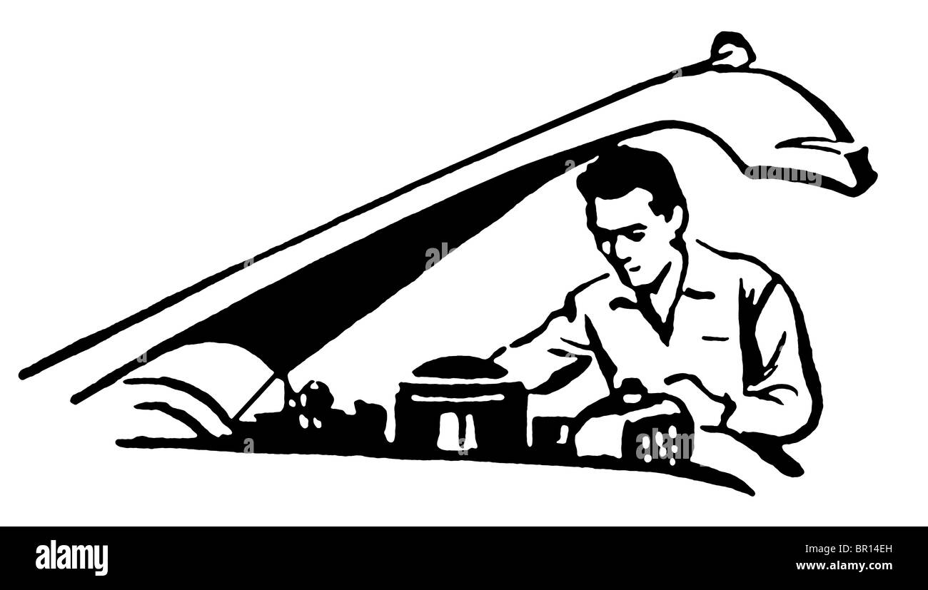 Eine schwarz-weiß Version eines Vintage-Style-Images der Mechaniker bei der Arbeit Stockfoto