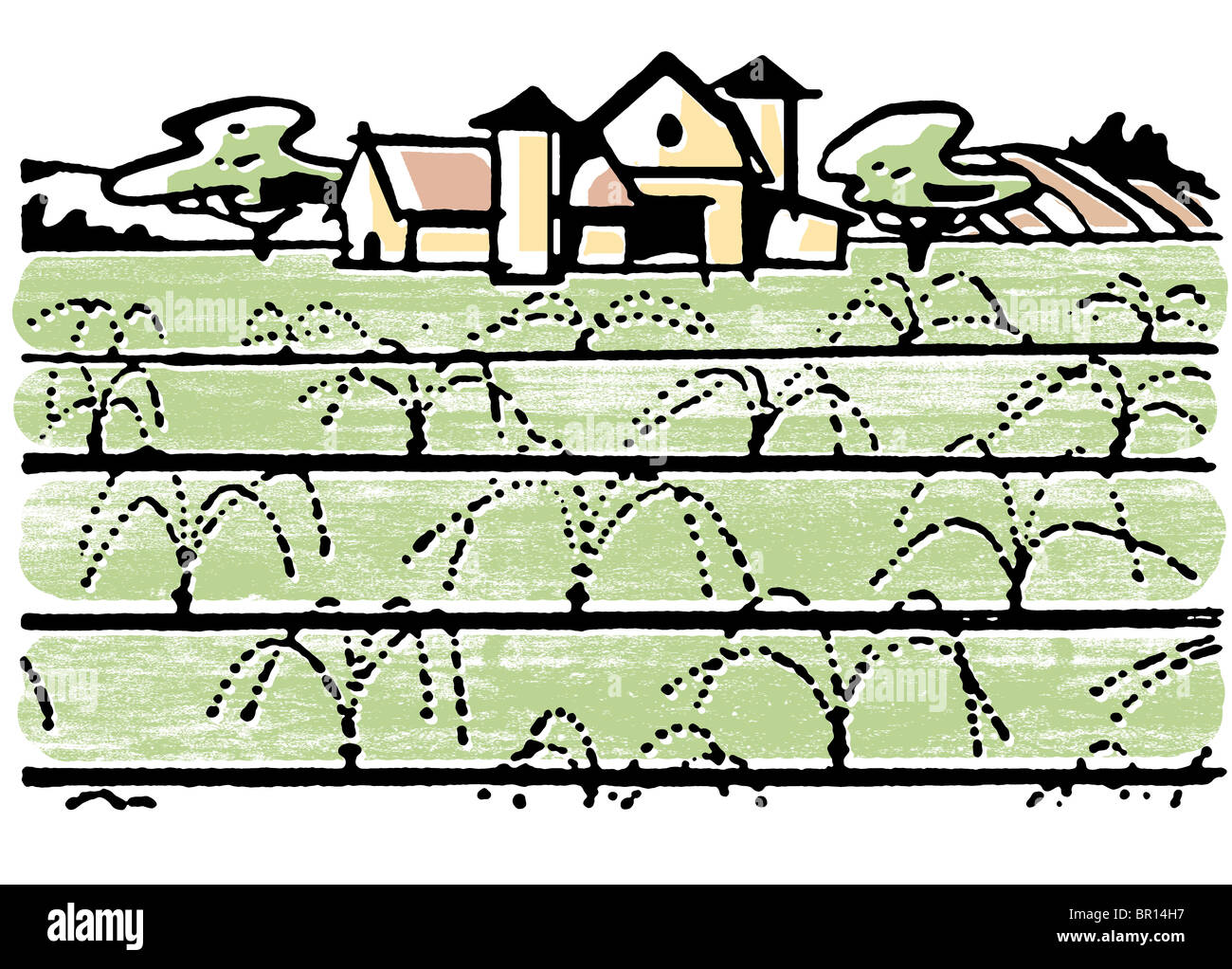Eine Abbildung eines Bauernhauses Stockfoto
