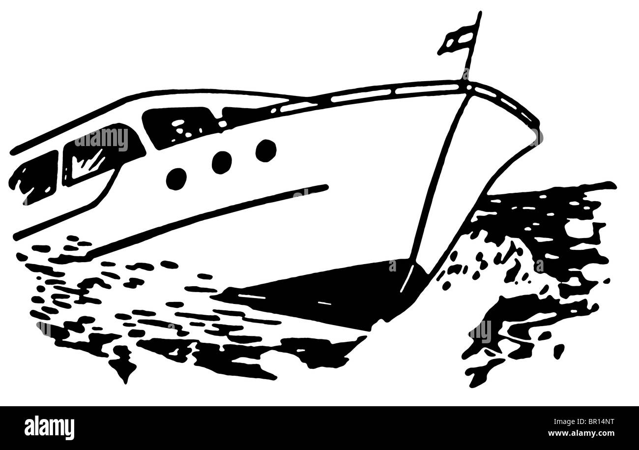 Eine schwarz-weiß Version einer Vintage Illustration eines Bootes Stockfoto
