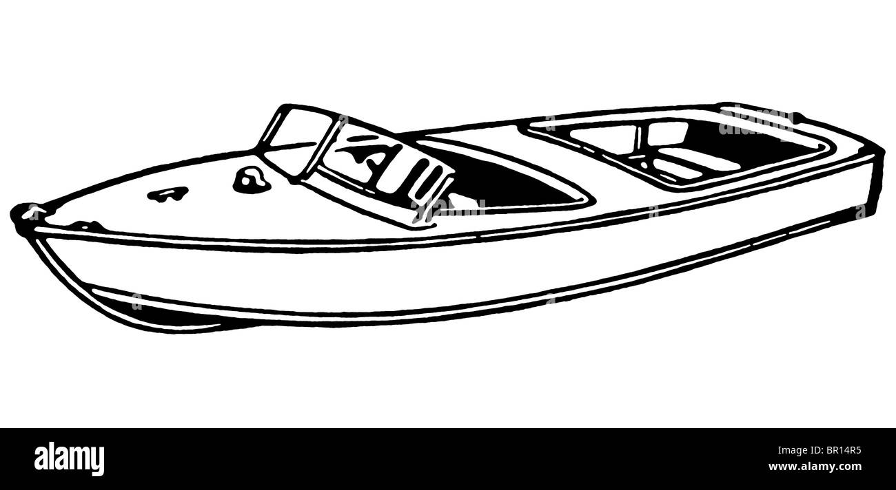 Eine schwarz-weiß Version einer Vintage Illustration eines Bootes Stockfoto