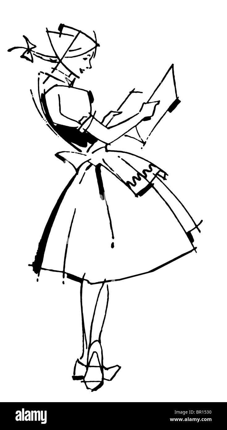 Eine schwarz-weiß Version einer Vintage Illustration der deutschen Kellnerin Stockfoto