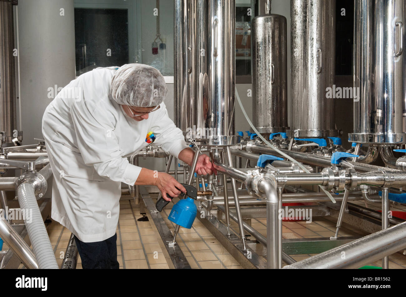 Qualitätskontrolle-Frau sammeln Wein Probe im Weingut Adega Cooperativa de Borba, Alentejo, Portugal Stockfoto