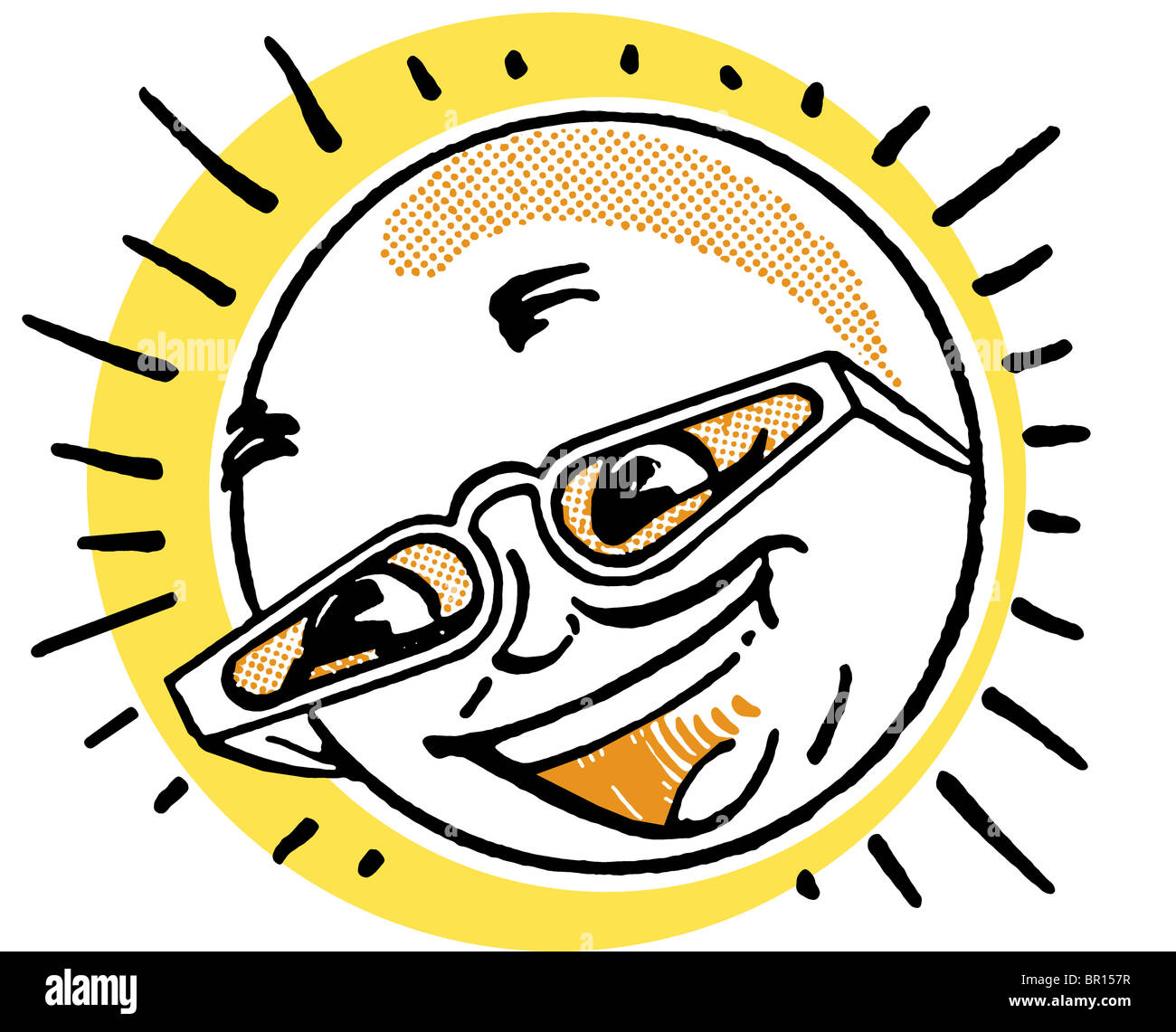 Ein Cartoon-Bild der Sonne in Gläsern Stockfoto