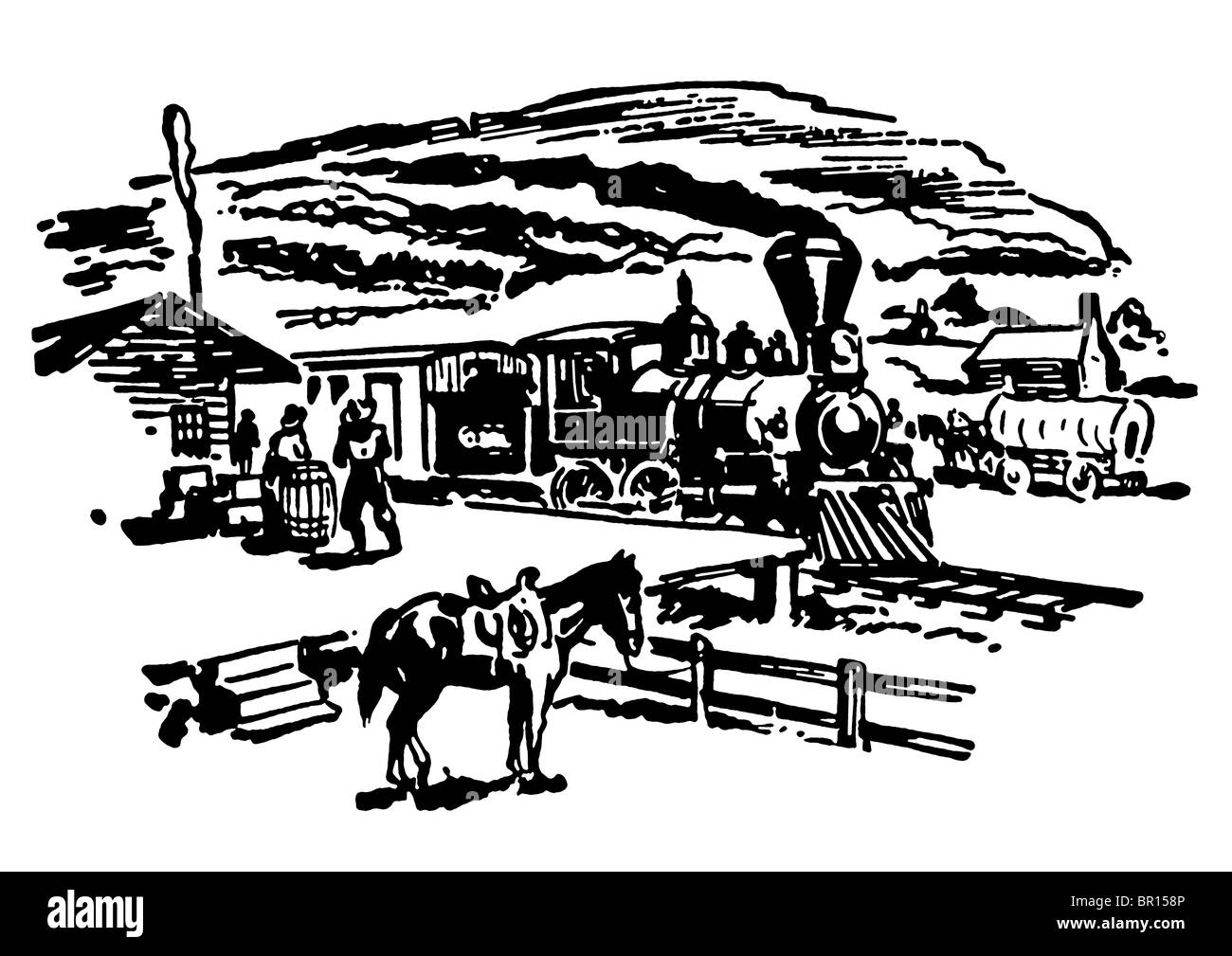 Eine schwarz-weiß Version eines Vintage Images von einer ranch Stockfoto