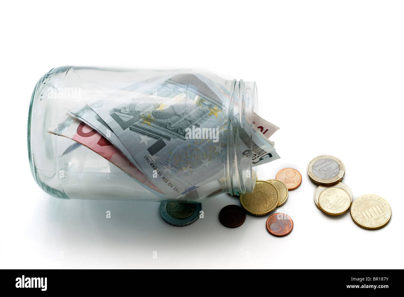 Geld-Glas mit Euro Stockfoto