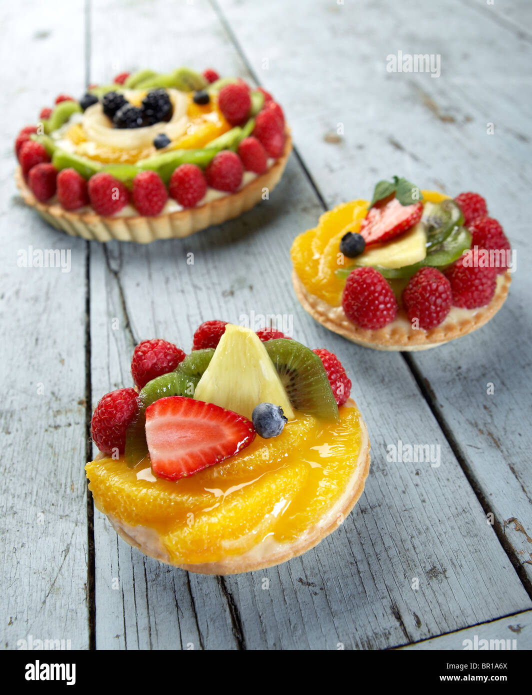 Drei Obstkuchen. Stockfoto
