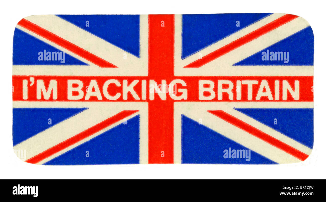 Ich bin hinter Großbritannien Kampagne Aufkleber mit Anschluß-Markierungsfahne, 1968 Stockfoto