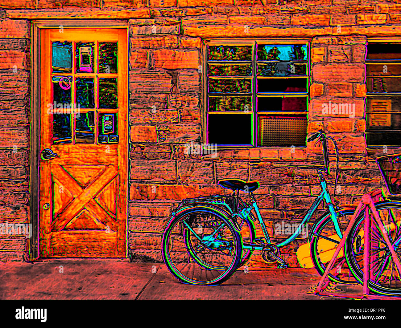 Fahrräder & Tür Stockfoto