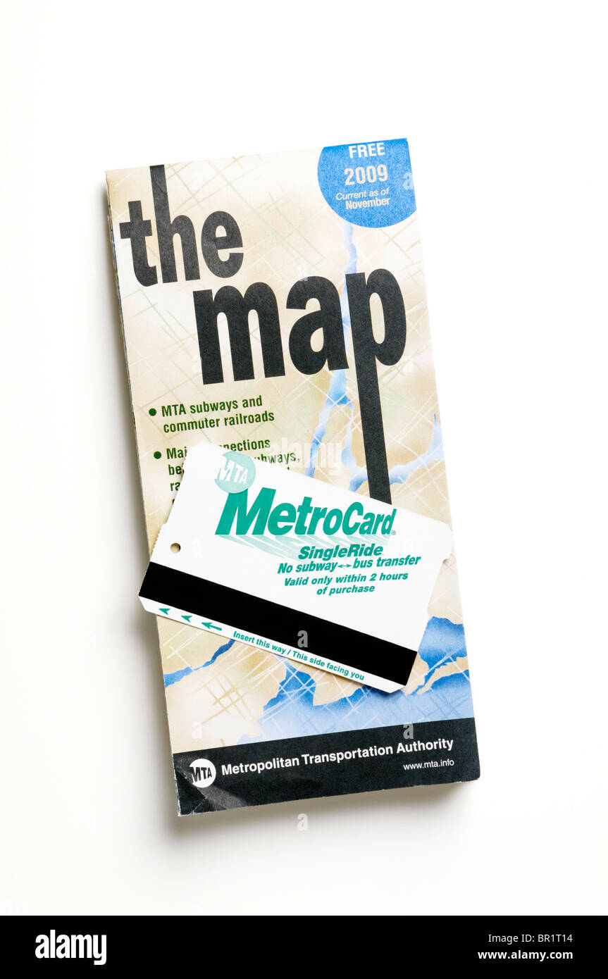 New York City u-Bahn und Bus-Karte mit Tarif Karte (Metro) Stockfoto