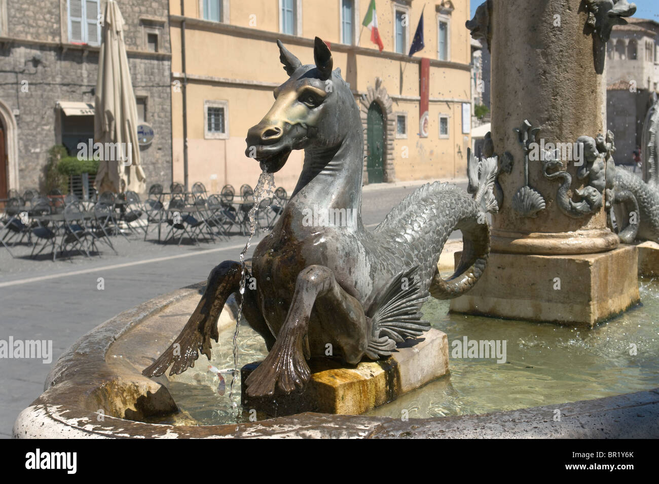 Bronze Seepferdchen, Ascoli Piceno, Italien Stockfoto