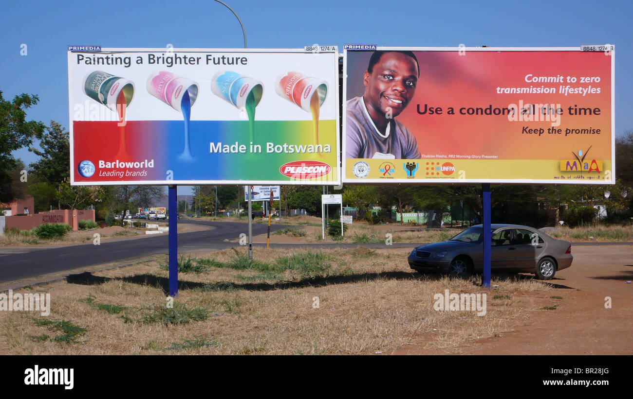 Eine Plakatwand für Safersex und Kondom verwenden in Gaborone, Botswana. Stockfoto