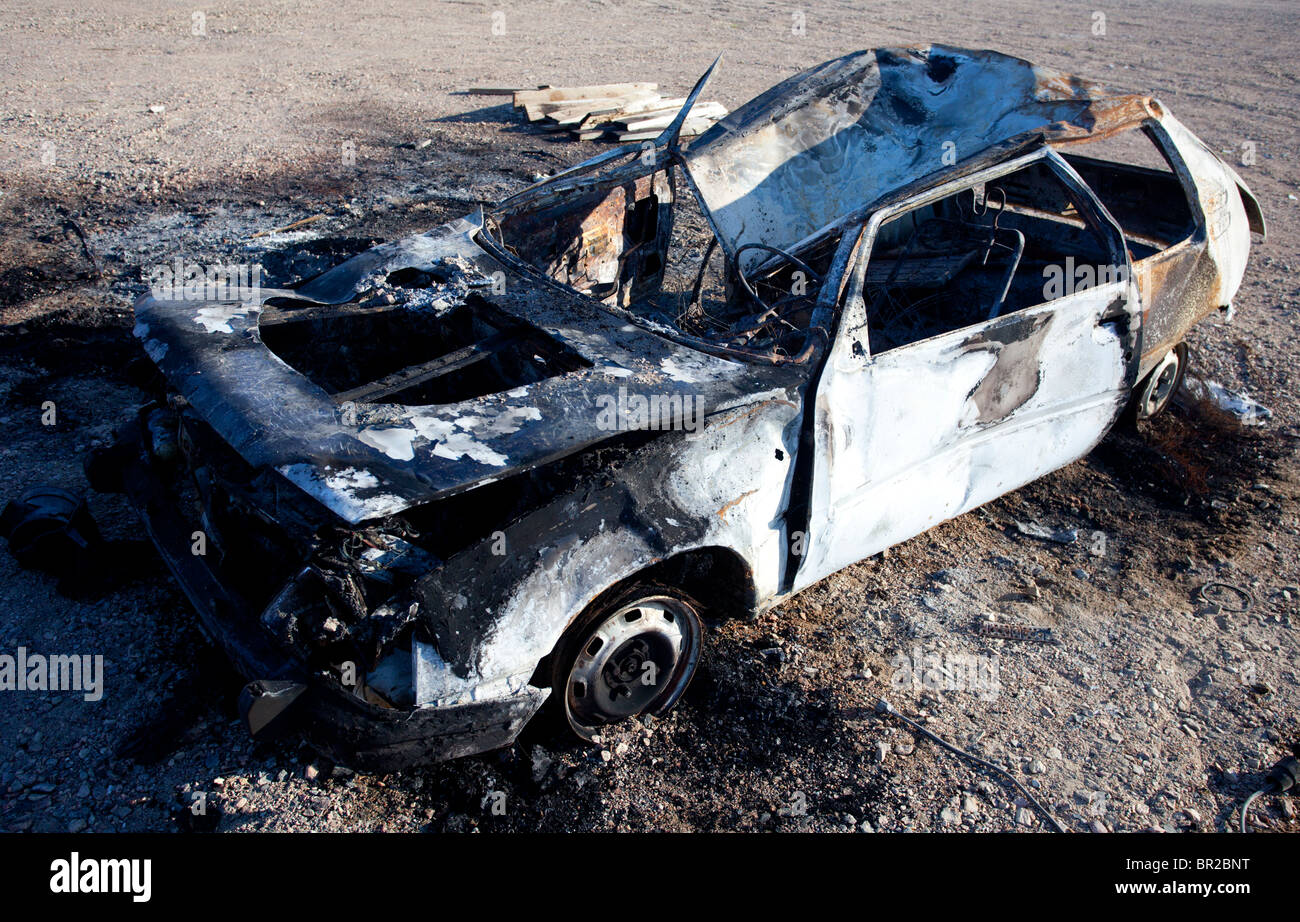 Gestohlenes und verbranntes Auto, Finnland Stockfoto