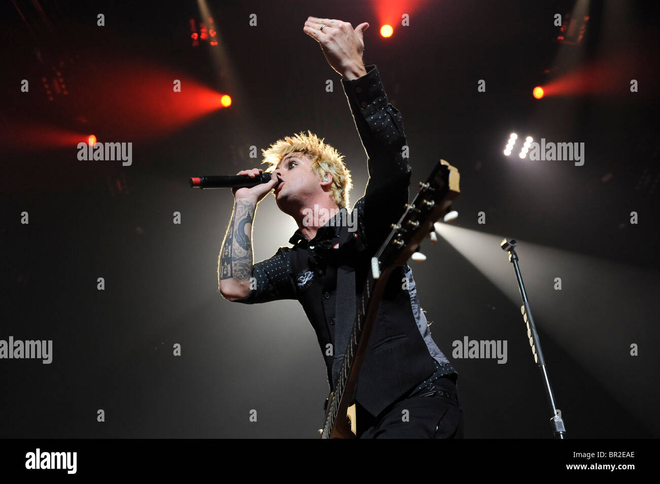 Billie von "Green Day" führt bei 02, London, 23. Oktober 2009. Stockfoto