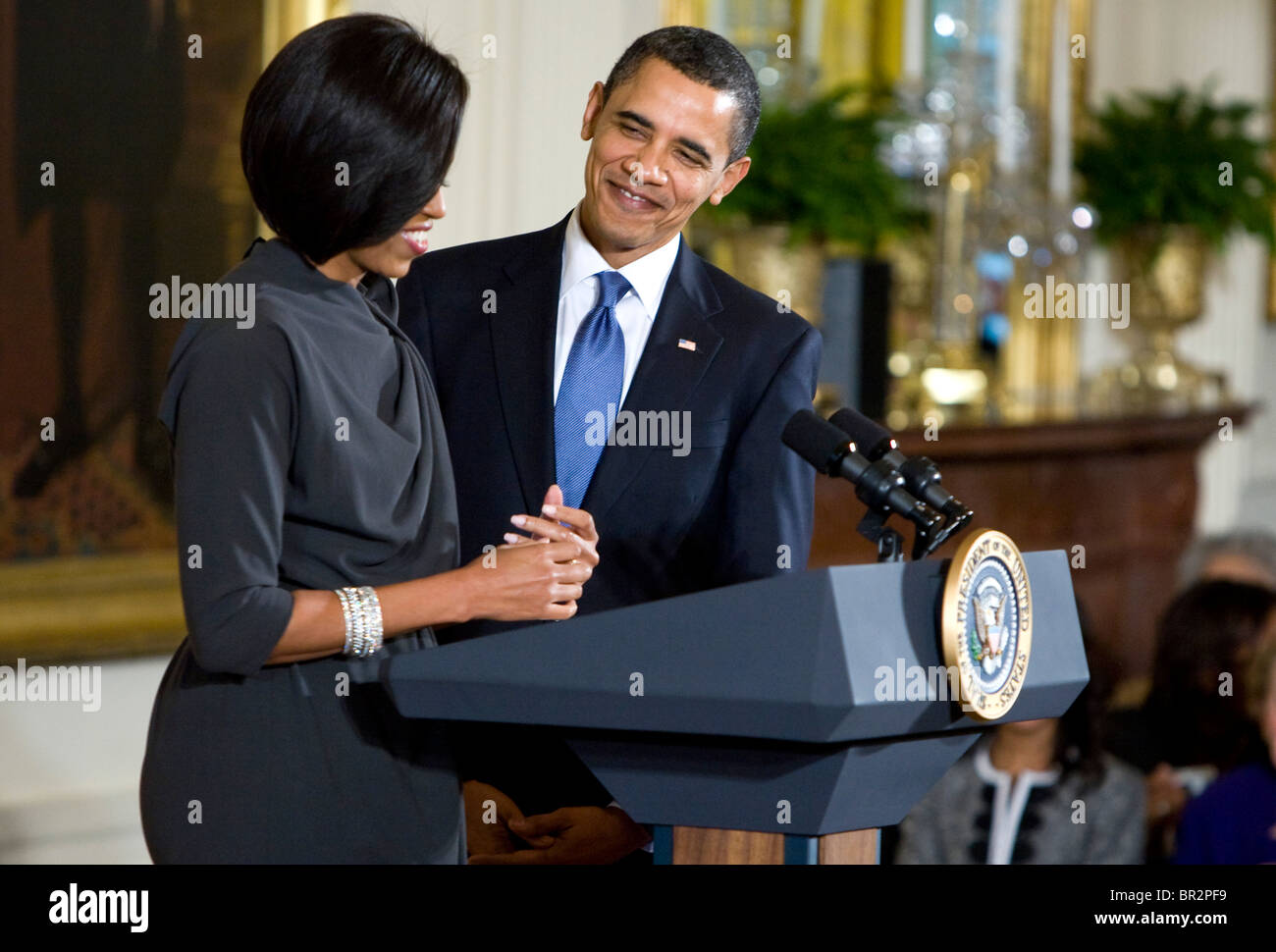 Präsident Barack Obama und First Lady Michelle feiern Frauentag im Weißen Haus. Stockfoto