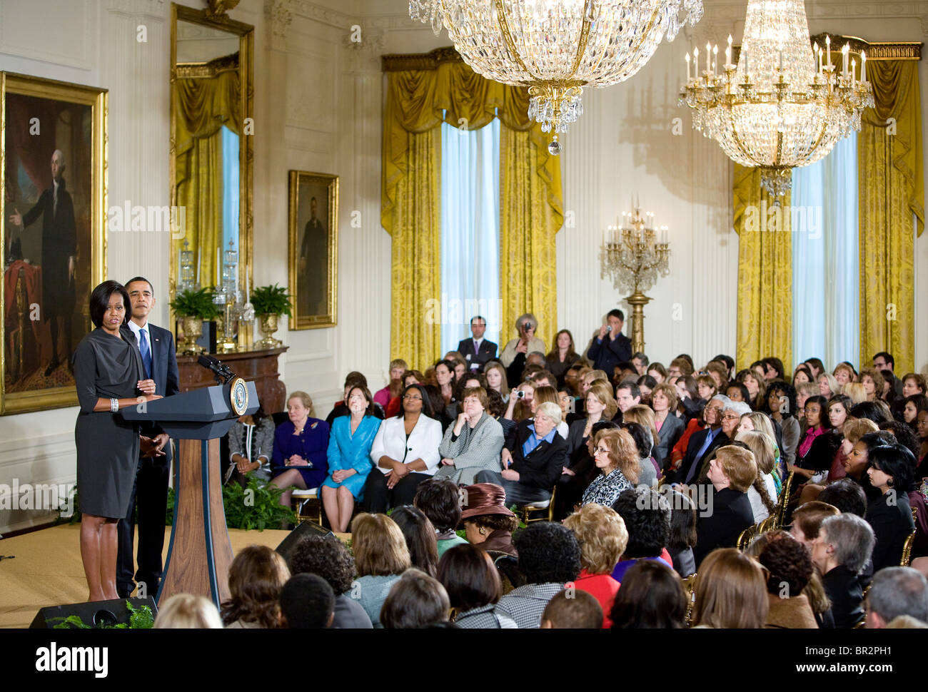 Präsident Barack Obama und First Lady Michelle feiern Frauentag im Weißen Haus. Stockfoto