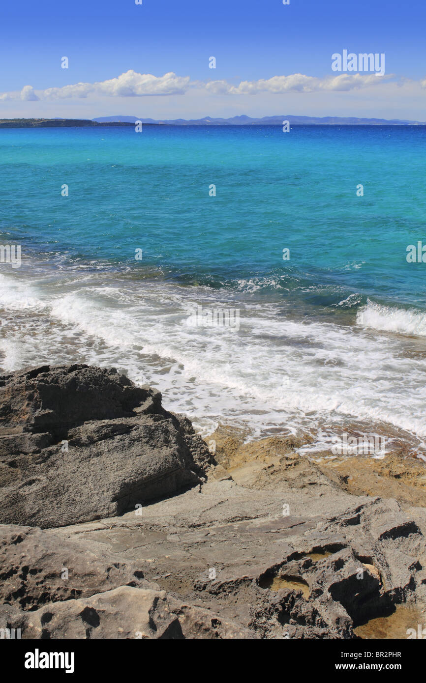 Escalo Formentera türkisfarbene Mittelmeer Meer Balearen-Insel Stockfoto