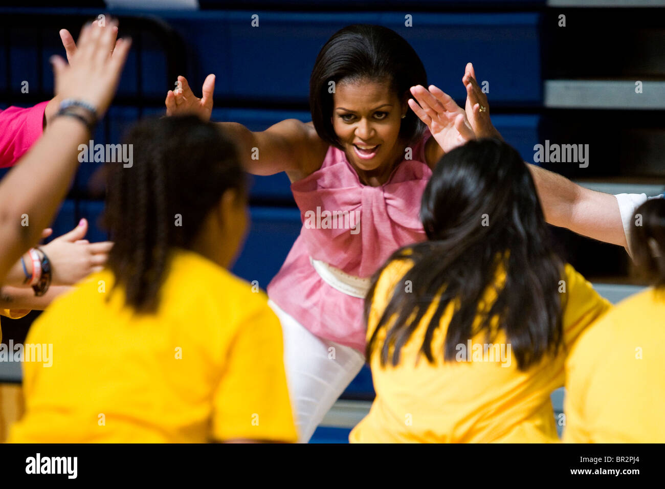 First Lady Michelle Obama besucht Bell Multicultural High School. Stockfoto