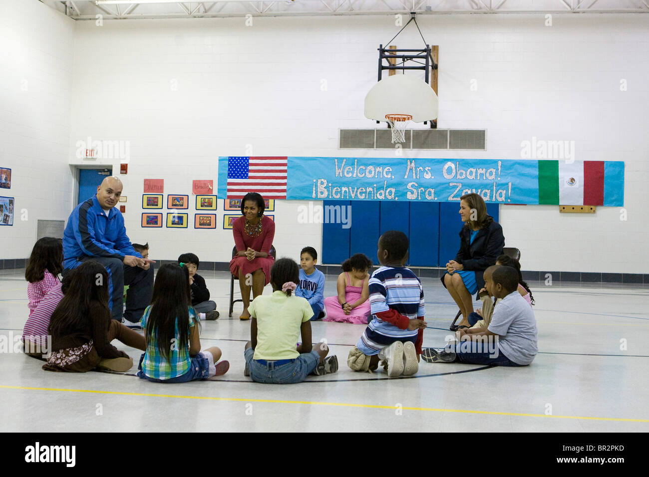 First Lady Michelle Obama besucht Estates Elementary School in New Hampshire. Stockfoto