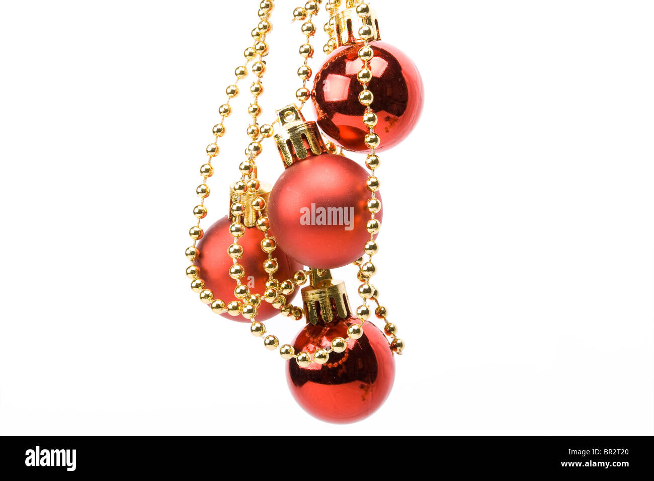 Christbaumkugel Dekorationen auf weißem Hintergrund Stockfoto