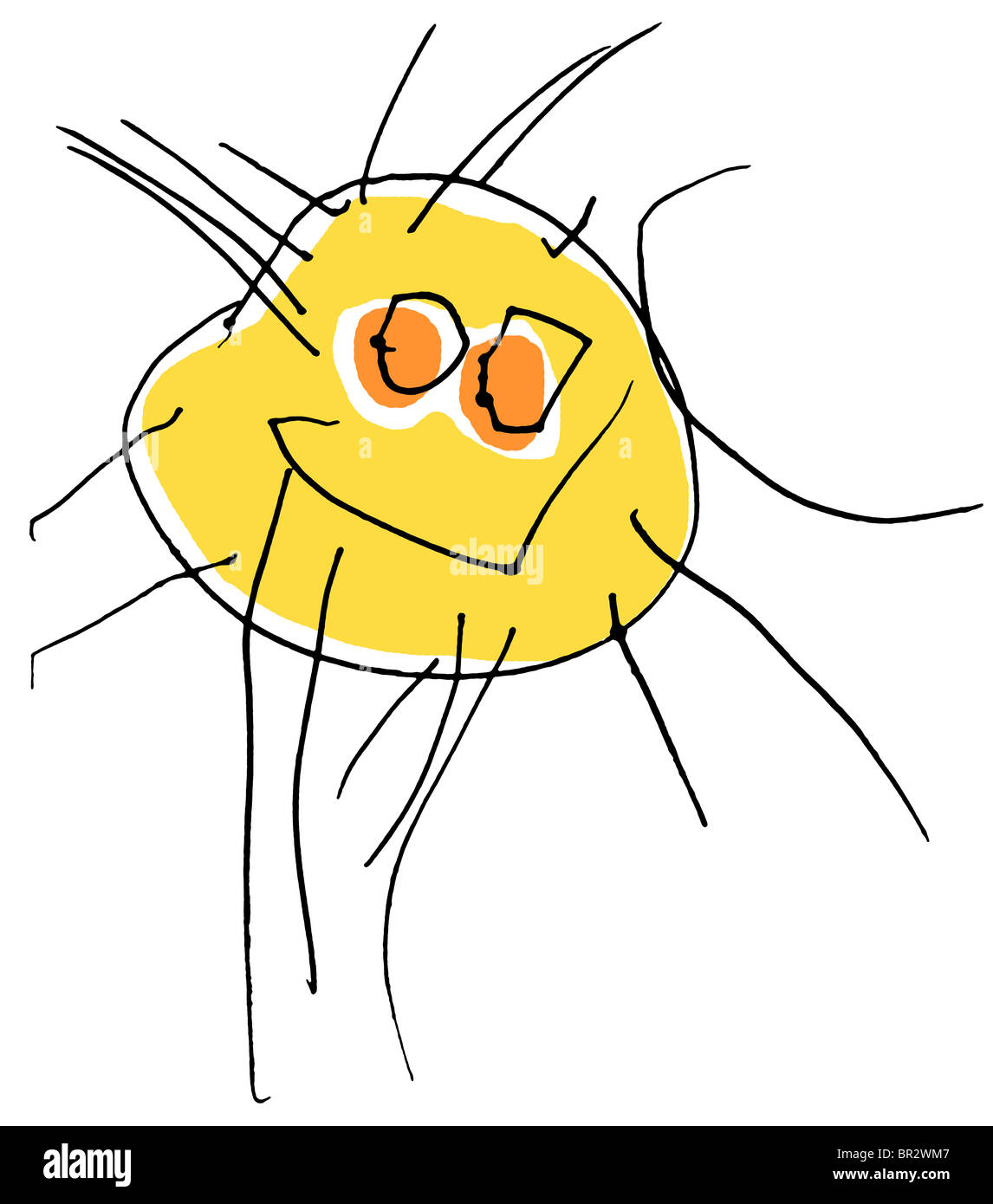 Eine naive Zeichnung eine lachende Sonne Stockfoto