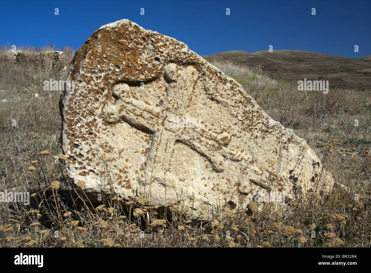 Kreuz von Stein in mittelalterlichen Friedhof, Armenien Stockfoto