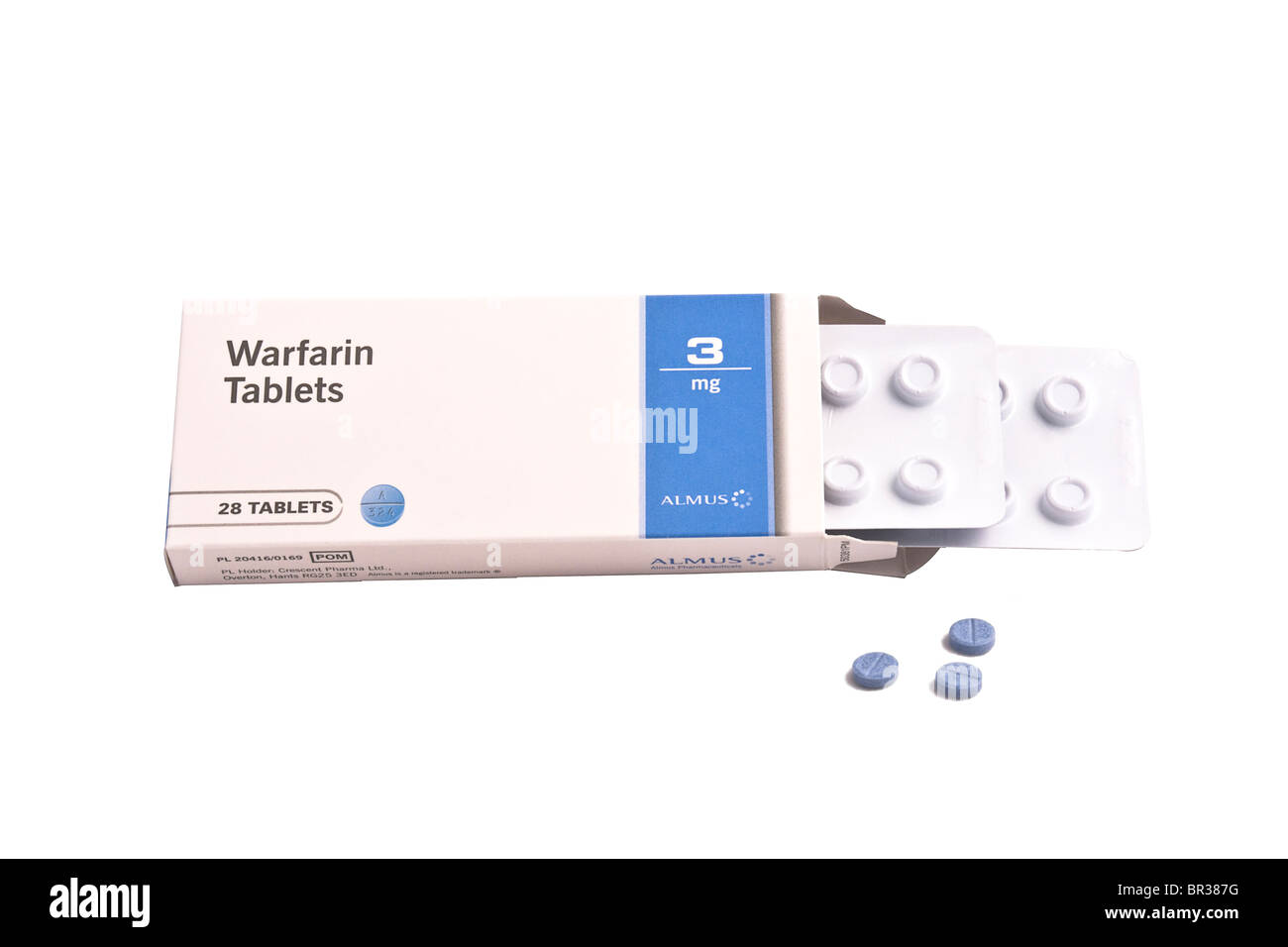 Ein Paket von Warfarin Tabletten Stockfoto
