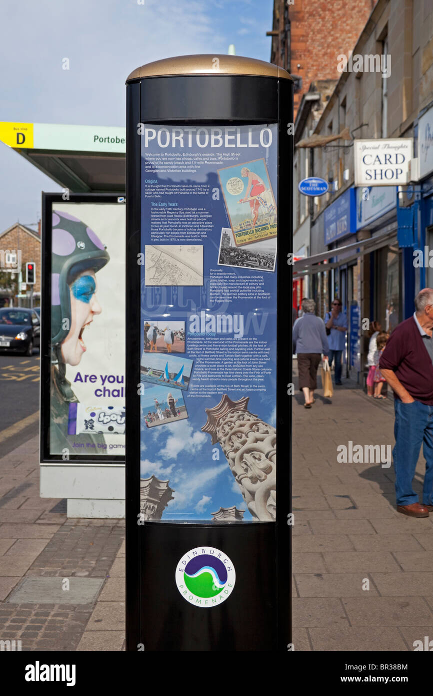 Tourismus Informationen Zeichen, Portobello High Street, Edinburgh, Schottland, UK, Europa Stockfoto