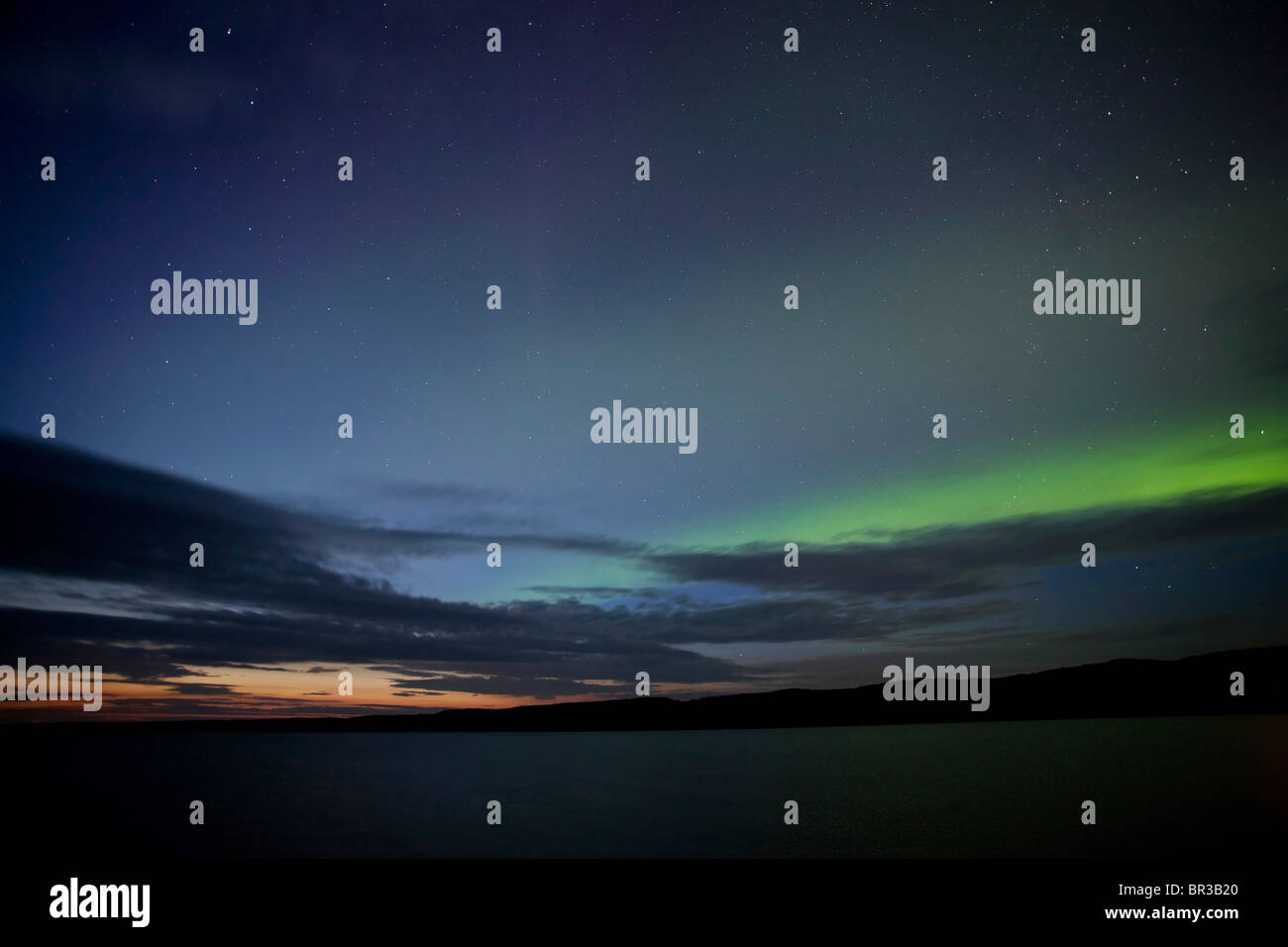 Nördlichen See Abend Dämmerung Sonnenuntergang Kanada Nordlicht Aurora Borealis Stockfoto
