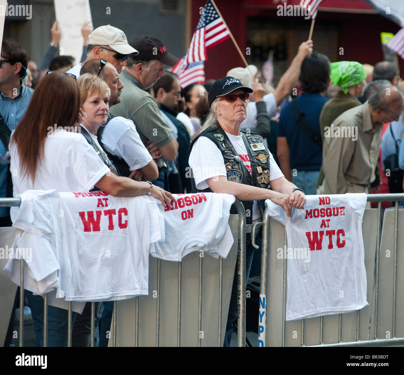 Gegner der Cordoba Initiative Moschee und islamische kulturelle Mitte Rally in New York Stockfoto