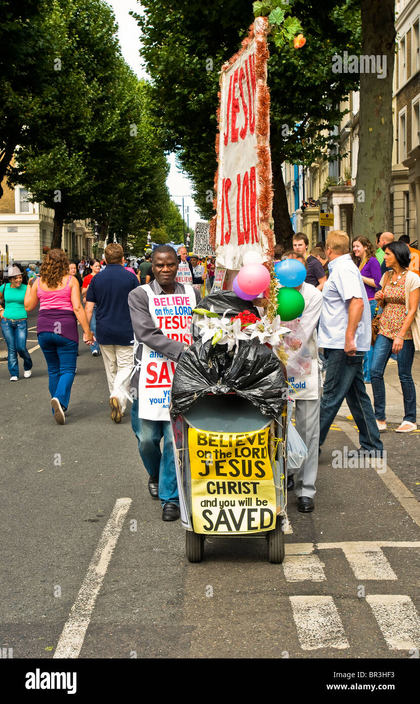 Eine Straße Evangelisten seine Botschaft an die 2009 Notting Hill Carnival Stockfoto