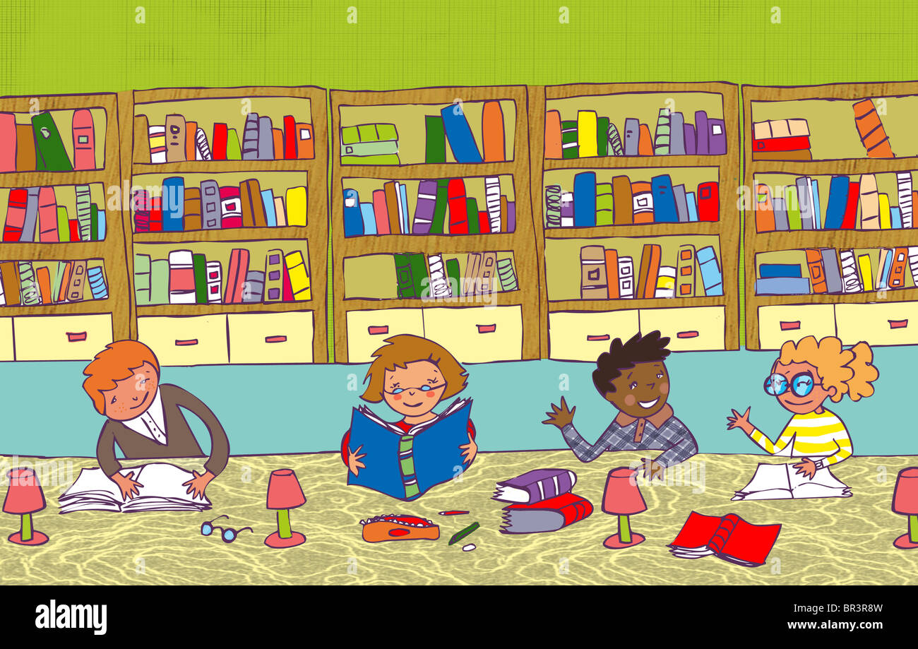 Kinder lesen und studieren in einer Bibliothek Stockfotografie Alamy