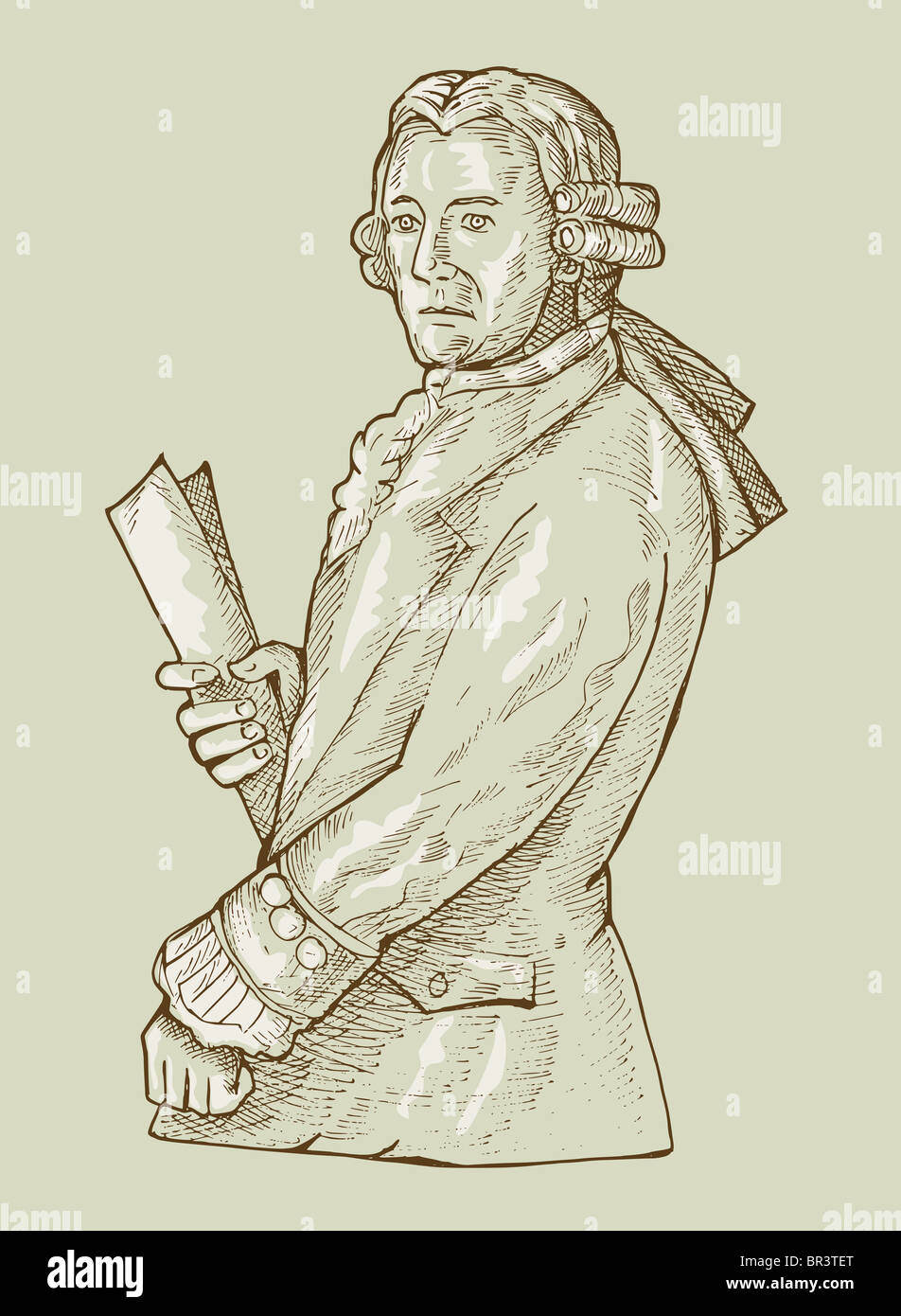 Hand Skizze Illustration ein 17. Jahrhundert Gentleman oder Aristokrat Perücke tragen. Stockfoto