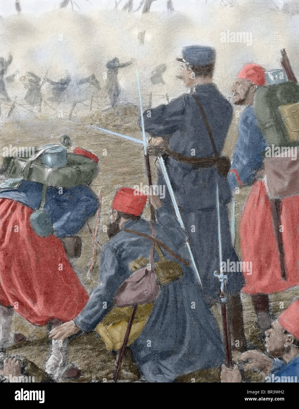 Ersten Weltkrieg (1914-1918). Verwendung von Rauch in den Angriffen auf die französischen und britischen Truppen erstickt. Mai 1915. Farbige Gravur. Stockfoto