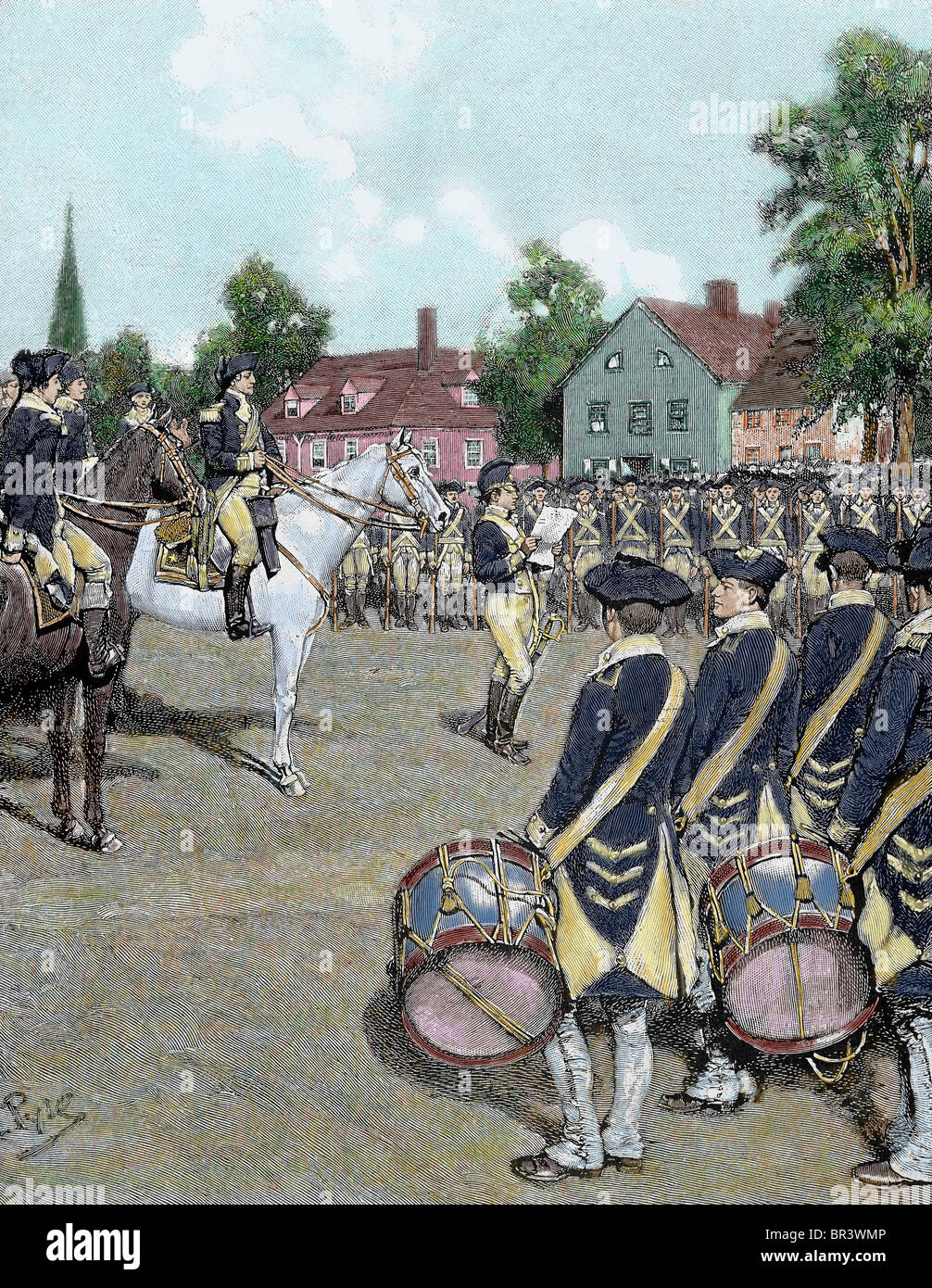 Amerikanischer Unabhängigkeitskrieg (1775-1783). Unabhängigkeitserklärung: General Washingtons Armee am 9. Juli 1776 in New York. Stockfoto