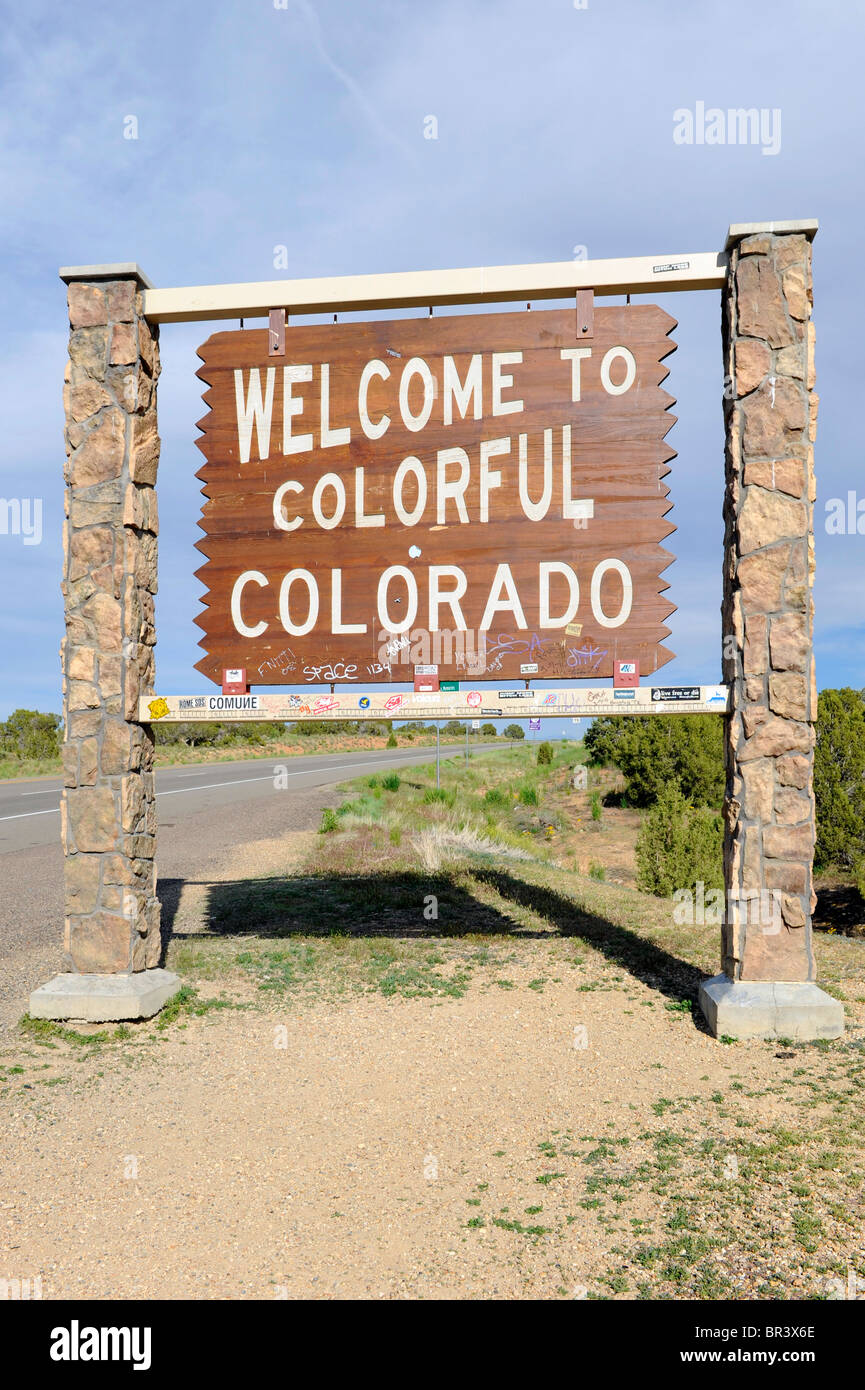 Willkommen bei Colorado i-70 Zeichen Stockfoto