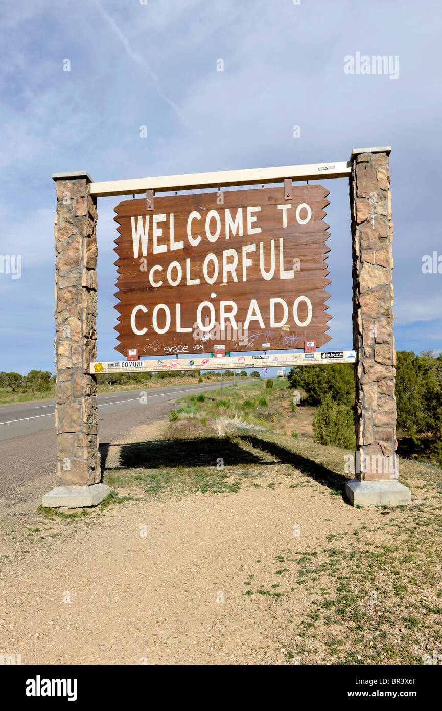 Willkommen bei Colorado i-70 Zeichen Stockfoto