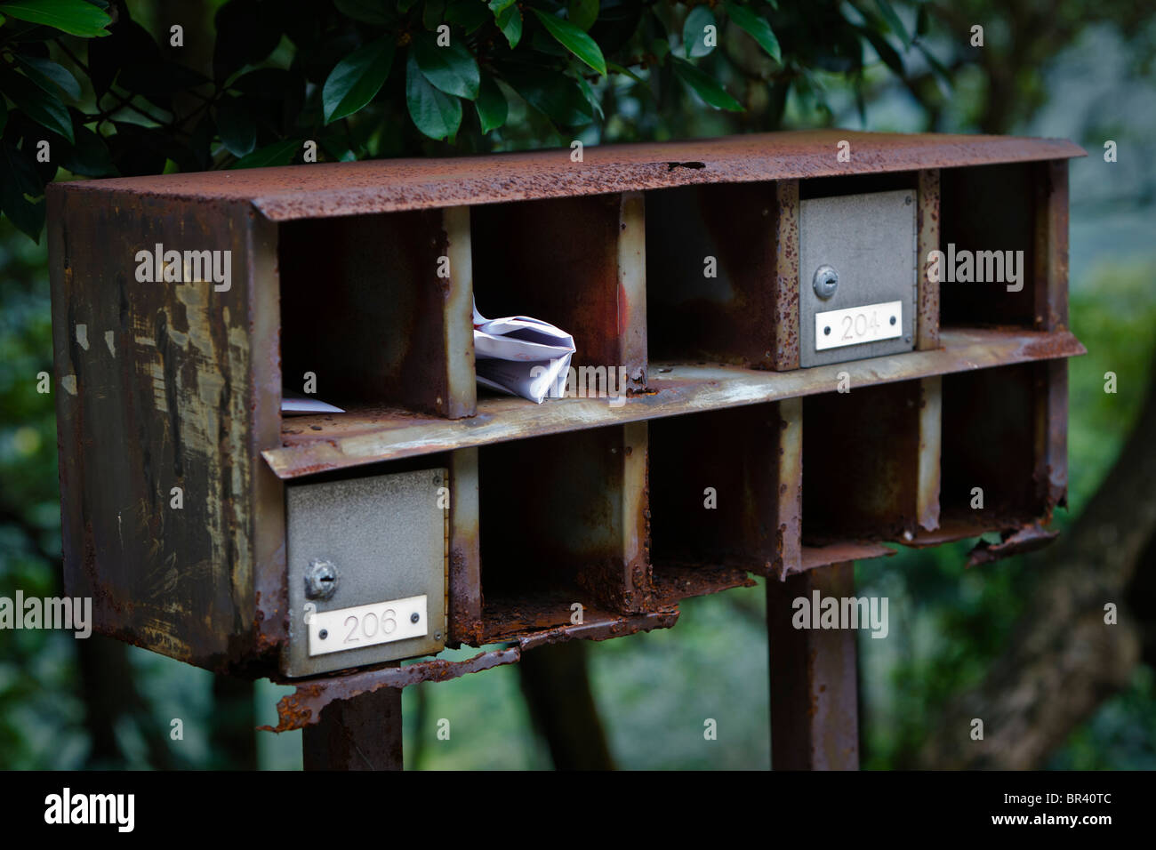 Alt und verrostet Briefkästen Shek O unterwegs in Hongkong Stockfoto