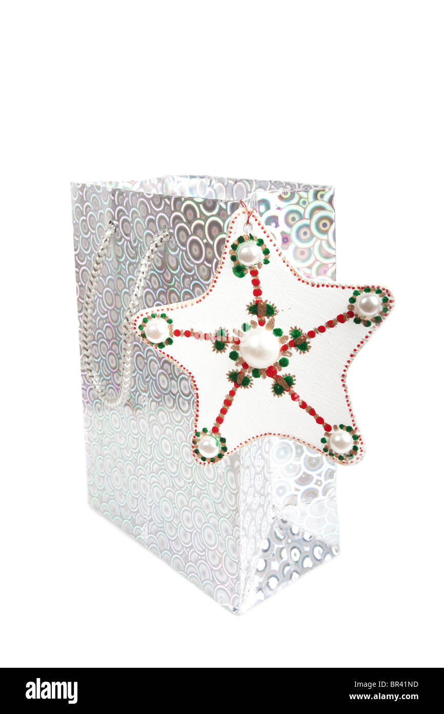 Sterne-Dekoration mit Geschenktüte Stockfoto