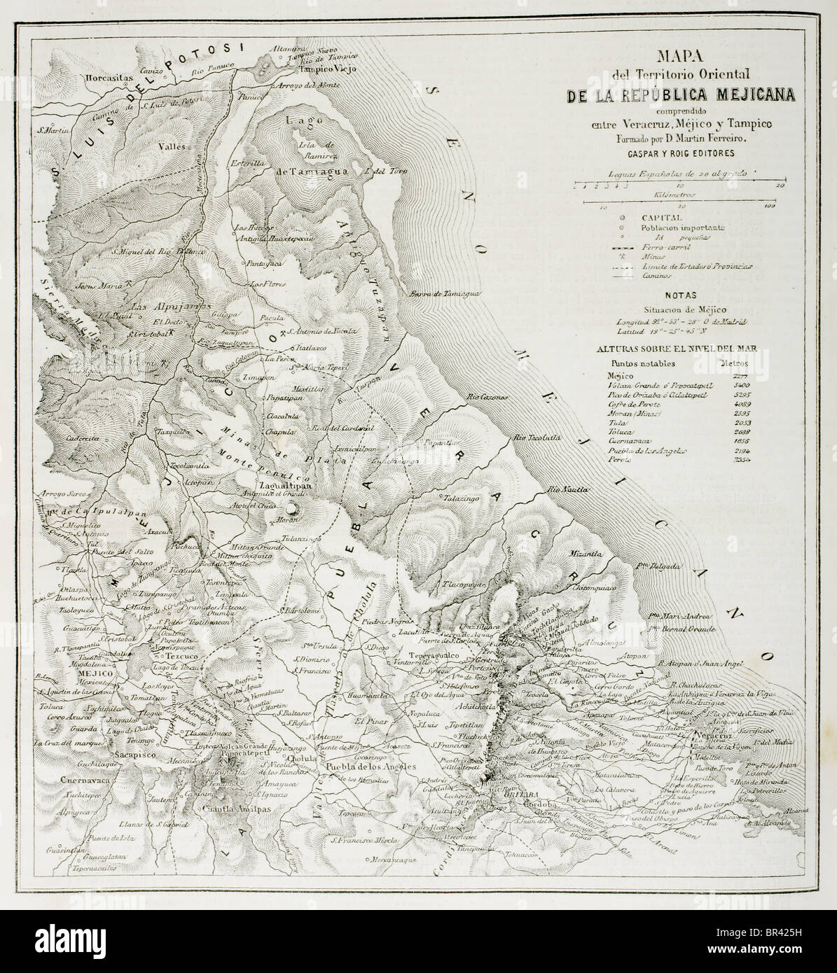 Karte der östlichen Gebiete der Republik Mexiko, wie sie im Jahre 1862 waren. Stockfoto
