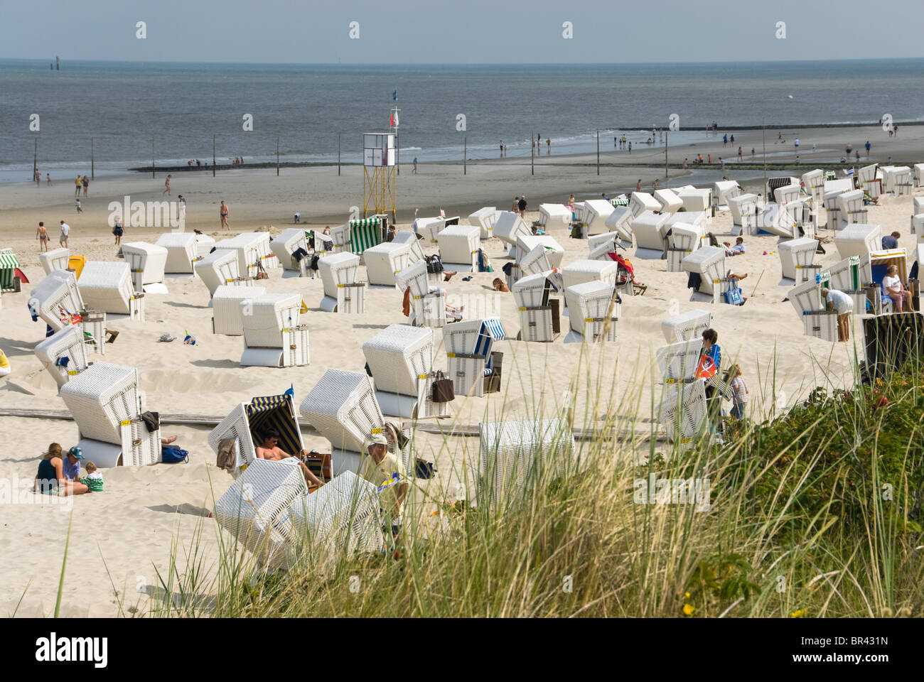 Liegestühle am Strand, Wangerooge, Deutschland Stockfoto