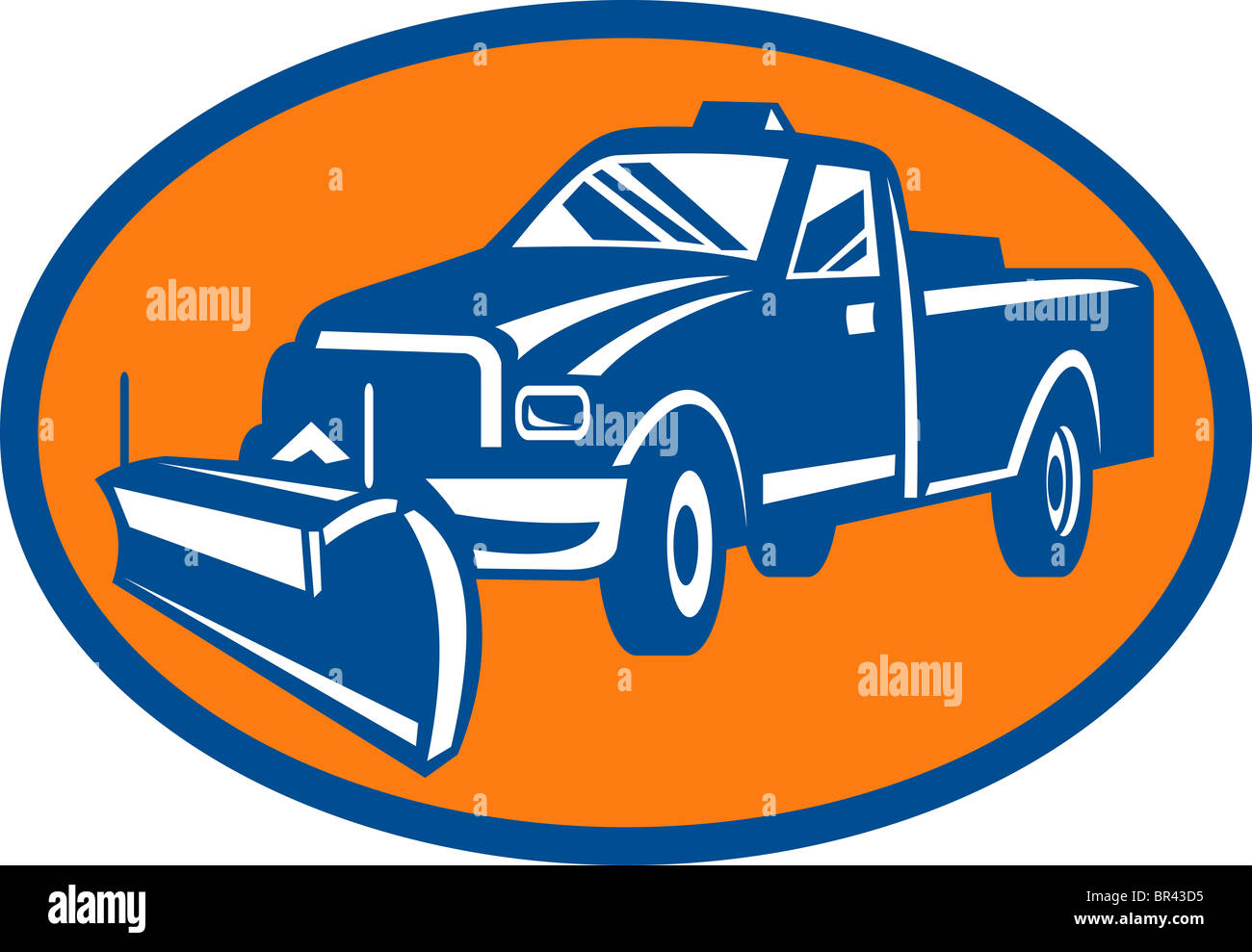 Abbildung eines Symbols mit Schnee Pflug Pick-up-Truck in oval Stockfoto