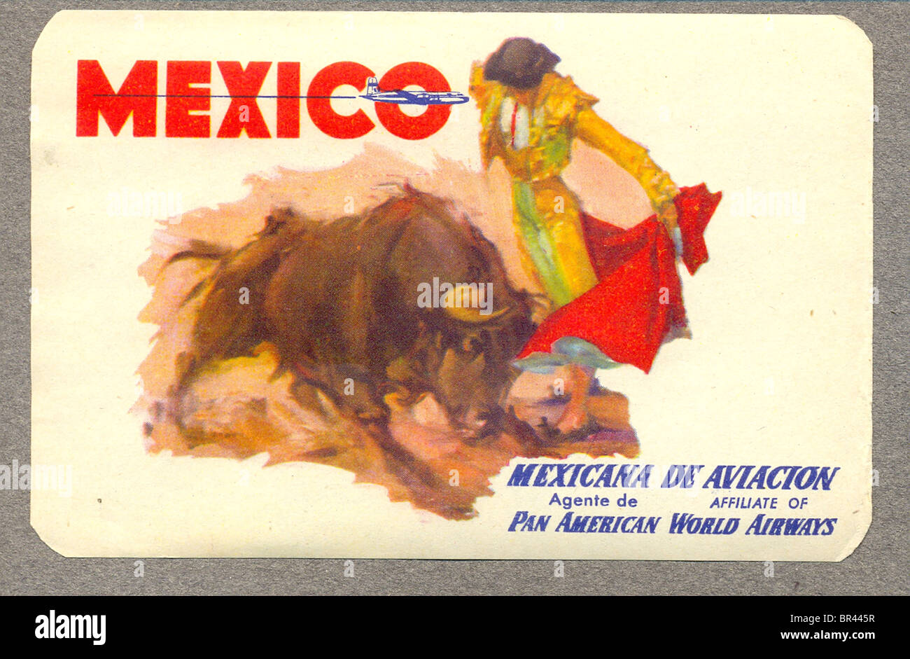Gepäckanhänger Werbung Mexiko für Pan American World Airways Stockfoto